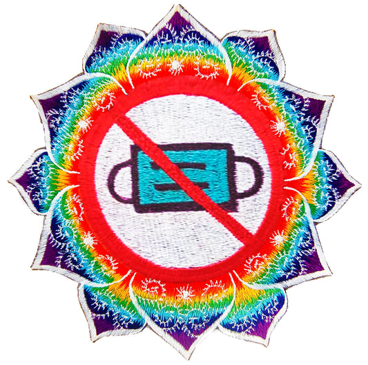 No Mask Embroidery Patch Mandala 7.5 inch my body my choice no facemask against mandatory mask covid corona freedom movement art