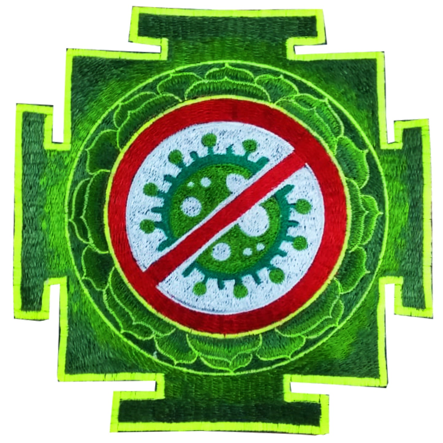 Anti Virus Patch Green Yantra Mandala 7.5 inch - sacred healing geometry - antivirus corona no coronavirus