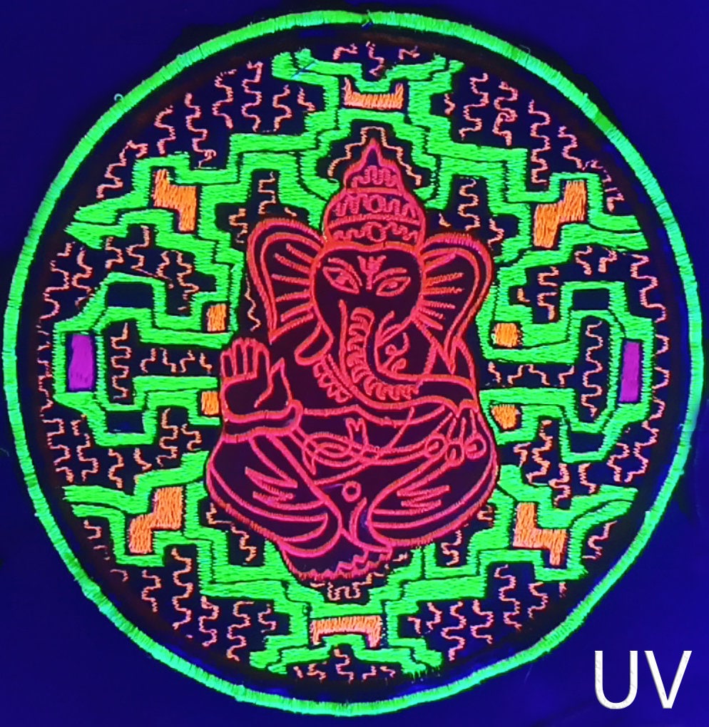 Ganesha Ayahuasca Patch Visionary DMT Songs Artwork Icaro Sacred Shipibo Healing Patterns Woven Songs of the Amazon UV glowing embroidery