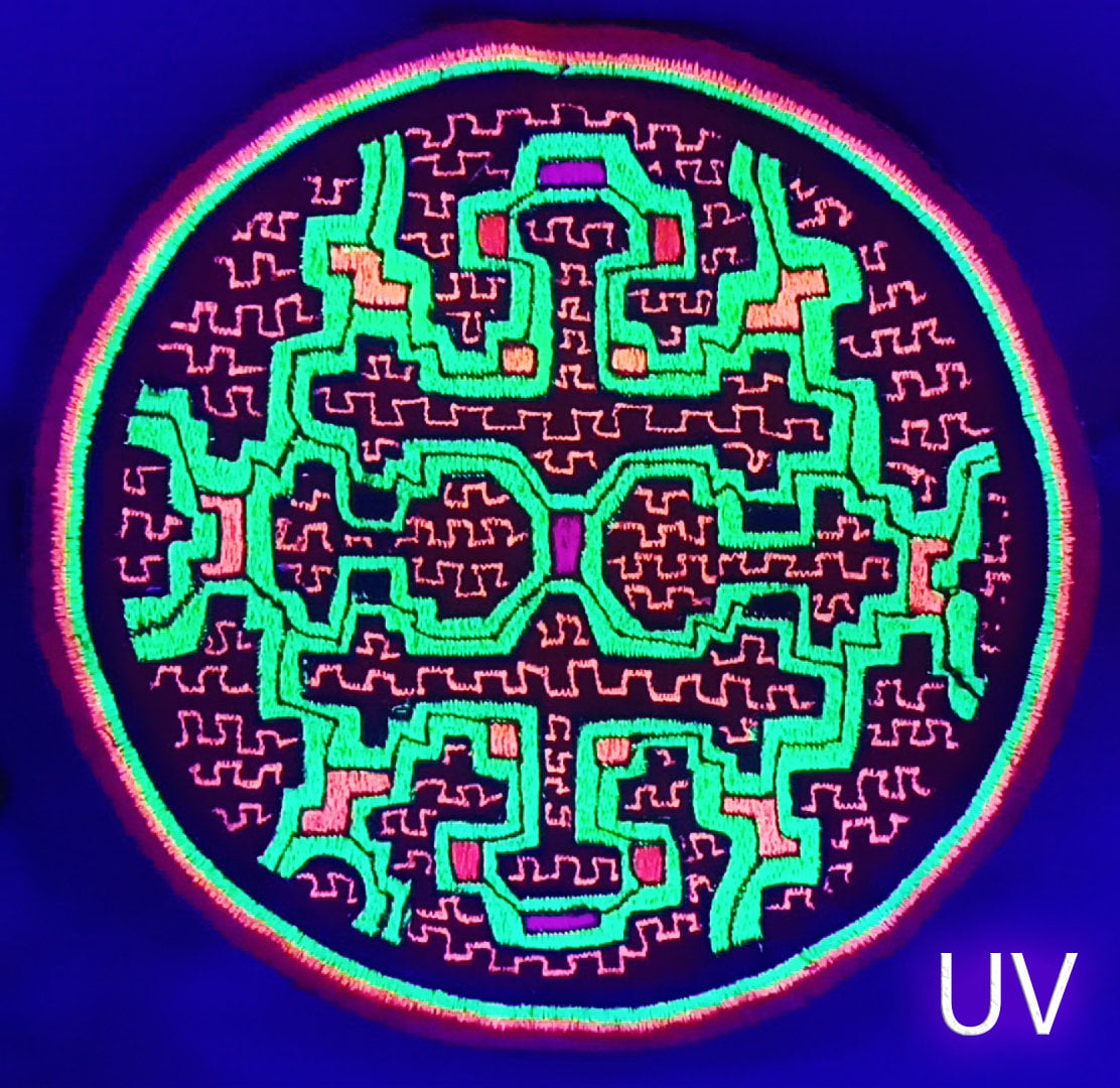 Ayahuasca Patch Visionary DMT Song Artwork Icaro Psychedelic Shipibo Conibo Embroidery Woven Songs of the Amazon Blacklight Glowing Art