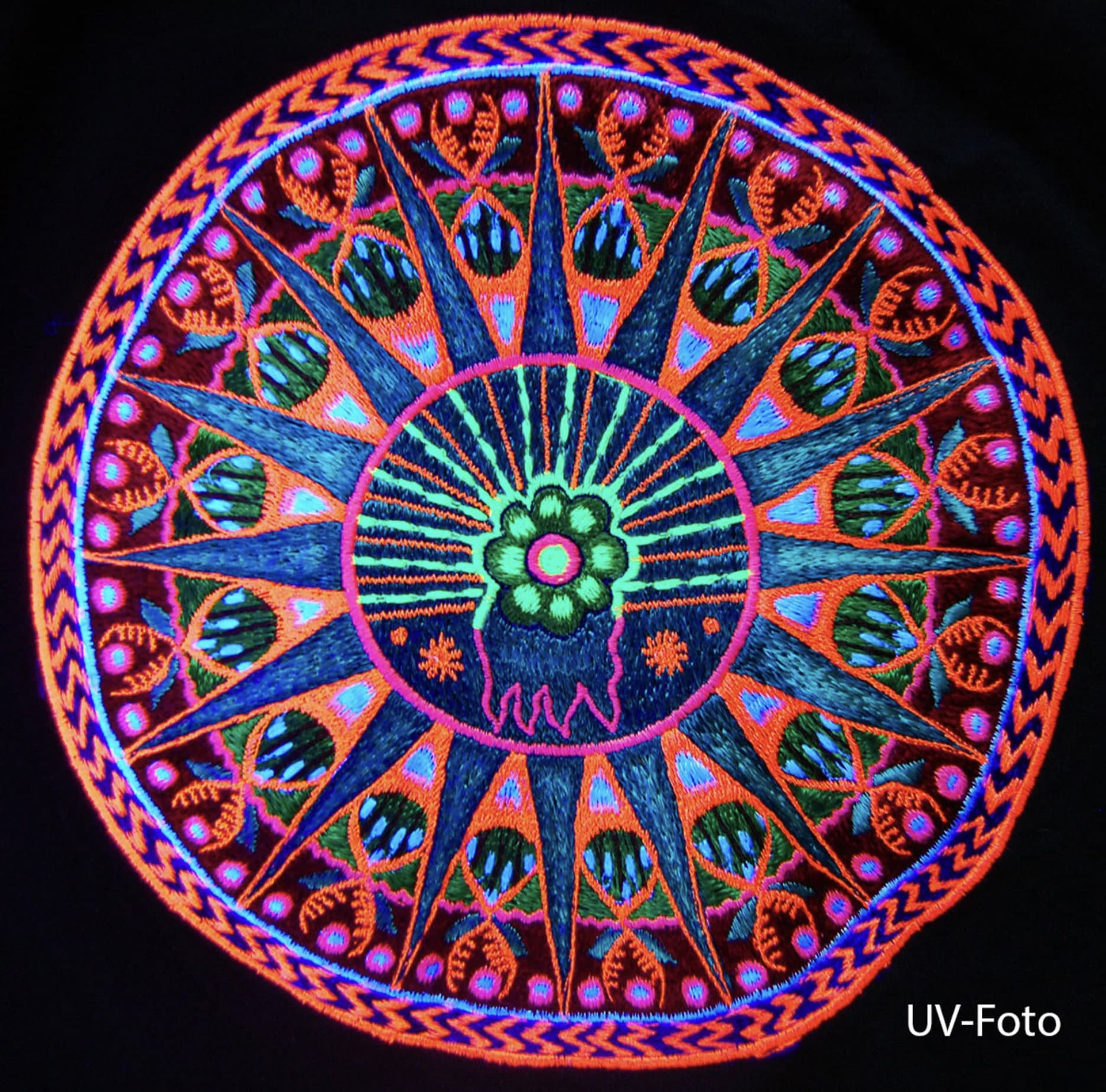 Huichol Peyote Mandala Embroidery Patch Indigene Art Blacklight Glowing Sacred Medicine Yantra