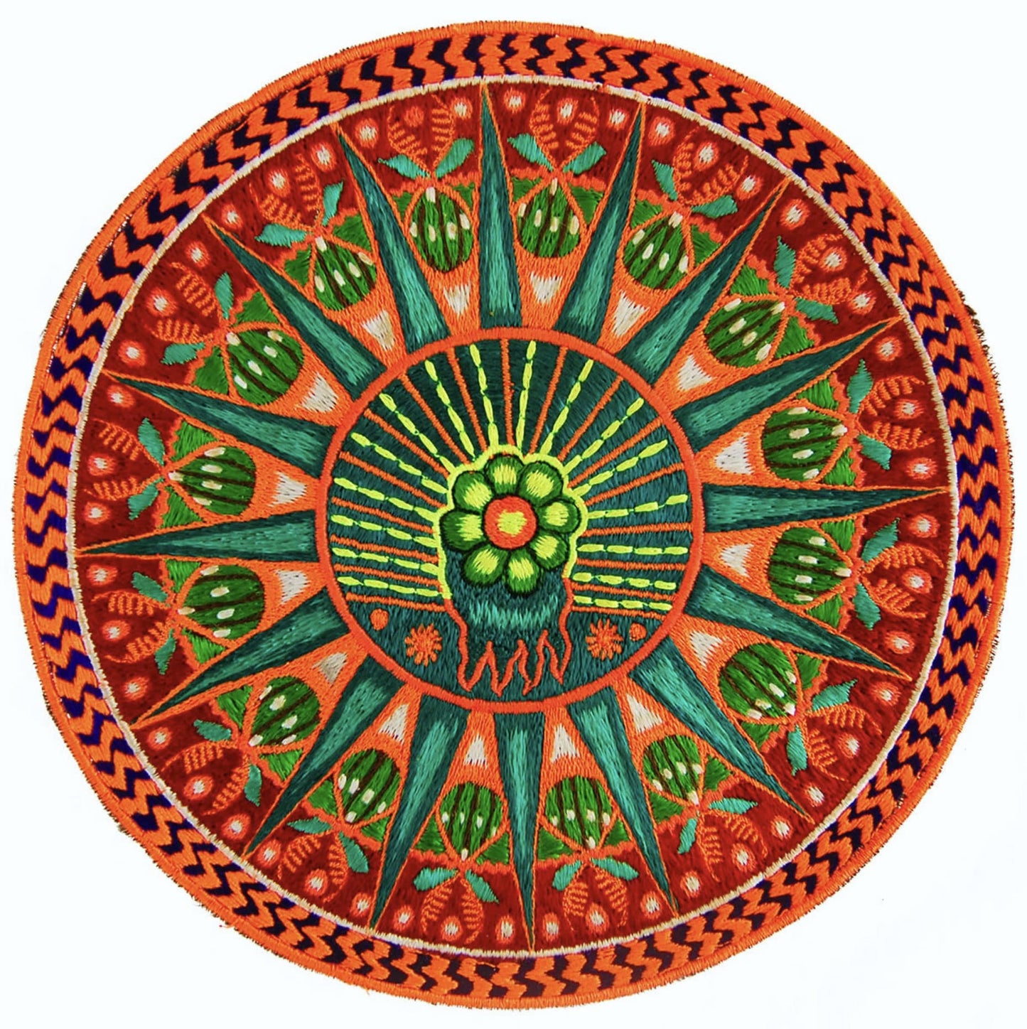 Huichol Peyote Mandala Embroidery Patch Indigene Art Blacklight Glowing Sacred Medicine Yantra