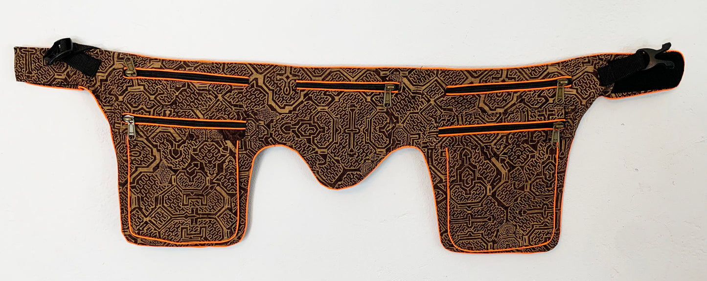 Ayahuasca Beltbag - 7 pockets, strong ziplocks, size adjustable with hook & loop and clip - blacklight active lines good luck