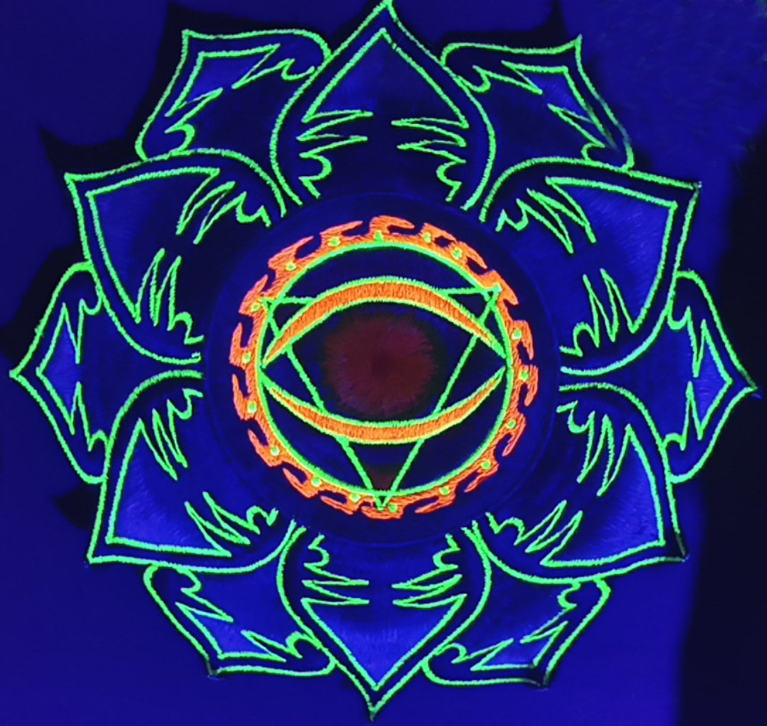 Allseeing Eye mandala embroidery patch blacklight active handmade art psychedelic consciousness expansion