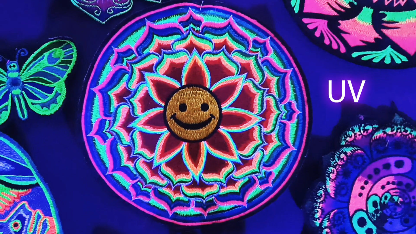 Happy Patch Lotus Mandala Smile Rainbow Yantra embroidery art