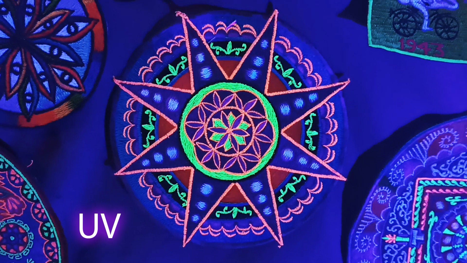 Seed of Life star holy geometry patch sacred art blacklight glowing embroidery art