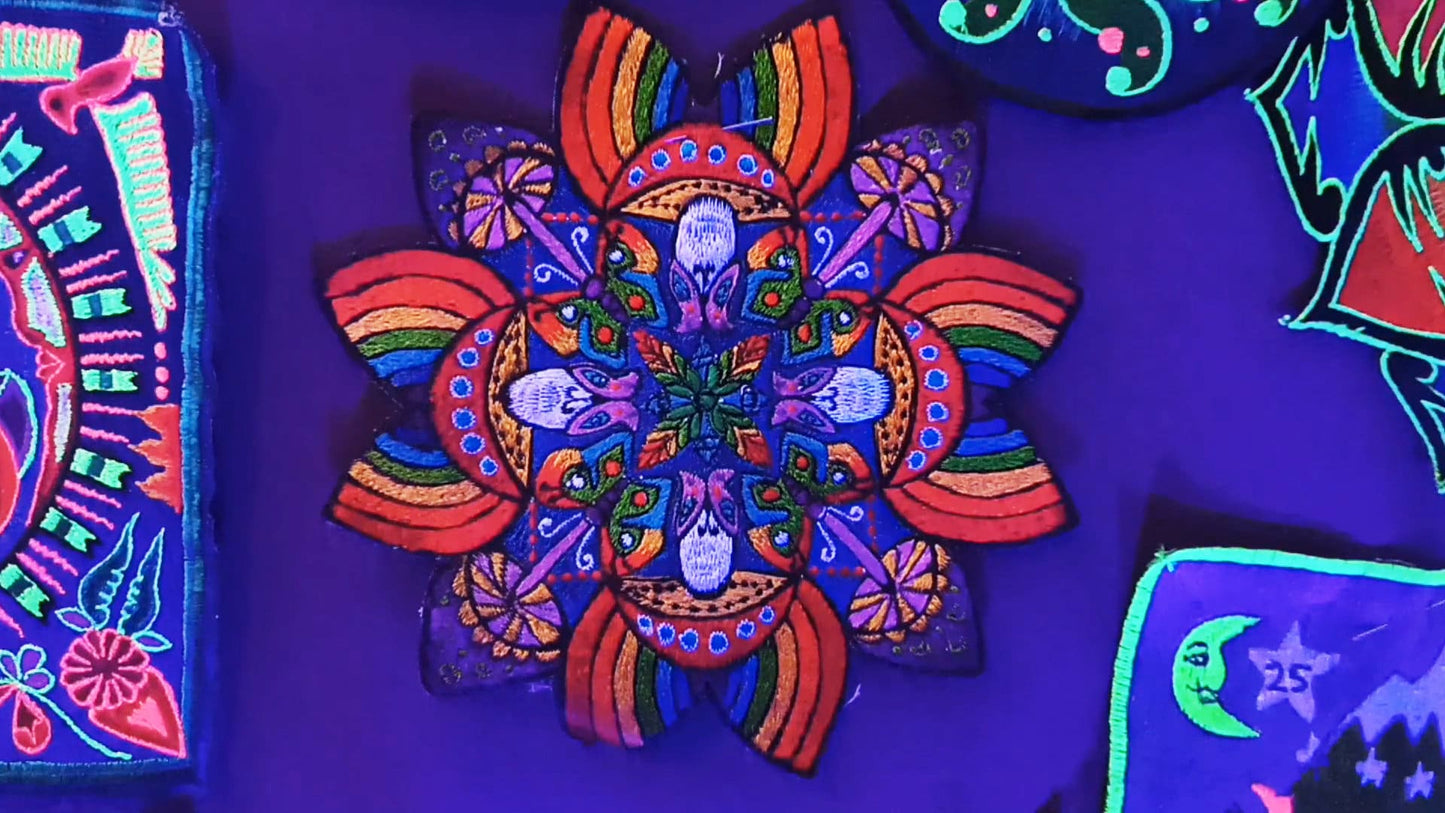Rainbow Flymushroom Mandala Goa Patch Psychedelic Magic Mushroom Hippie Embroidery Visionary Art for sew on Psilocybin Shrooms