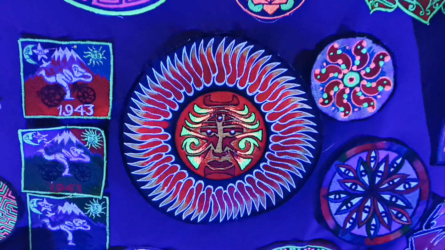 Sun Face Mandala Patch blacklight active