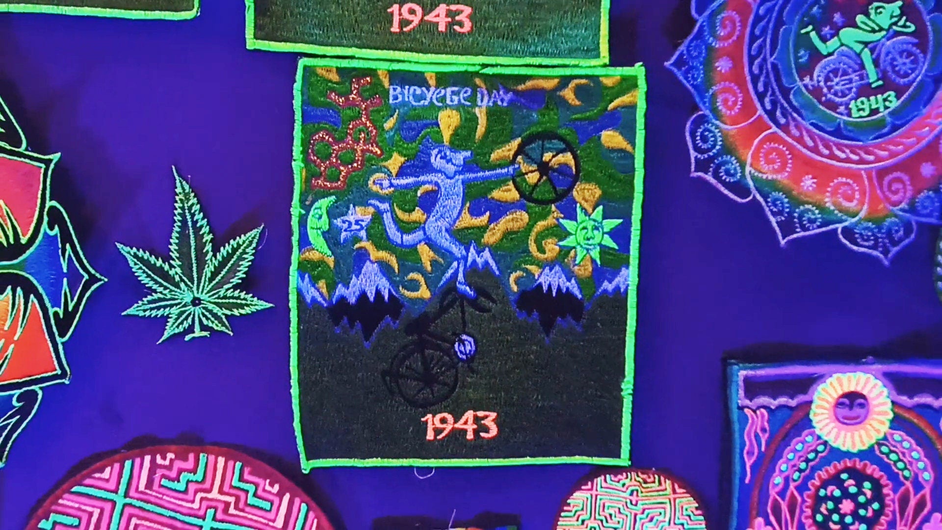 Green Psycycle Day LSD T-Shirt Albert Hofmann Bicycle Day art handmade embroidery no print psychedelic goa tshirt hippie shirt