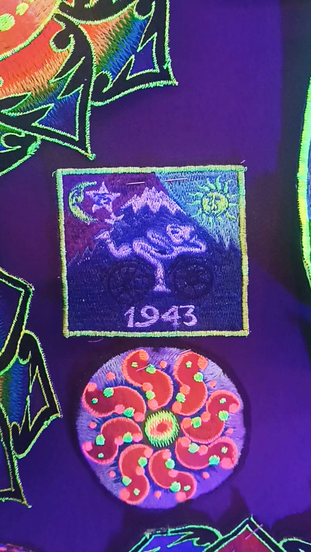 Blue Bicycle Day LSD Patch blacklight vintage embroidery Albert Hofmann 1943 Psychedelic  Hippie Visionary Drug Cosmic Healing Medicine