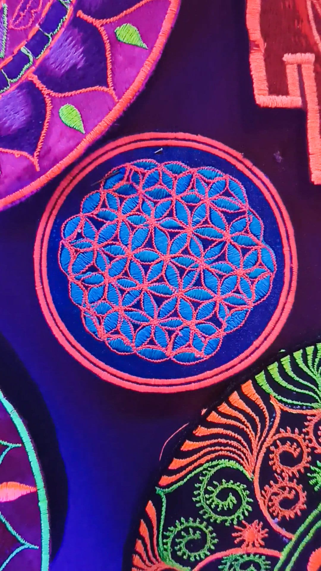 blue orange flower of life patch small size with variations