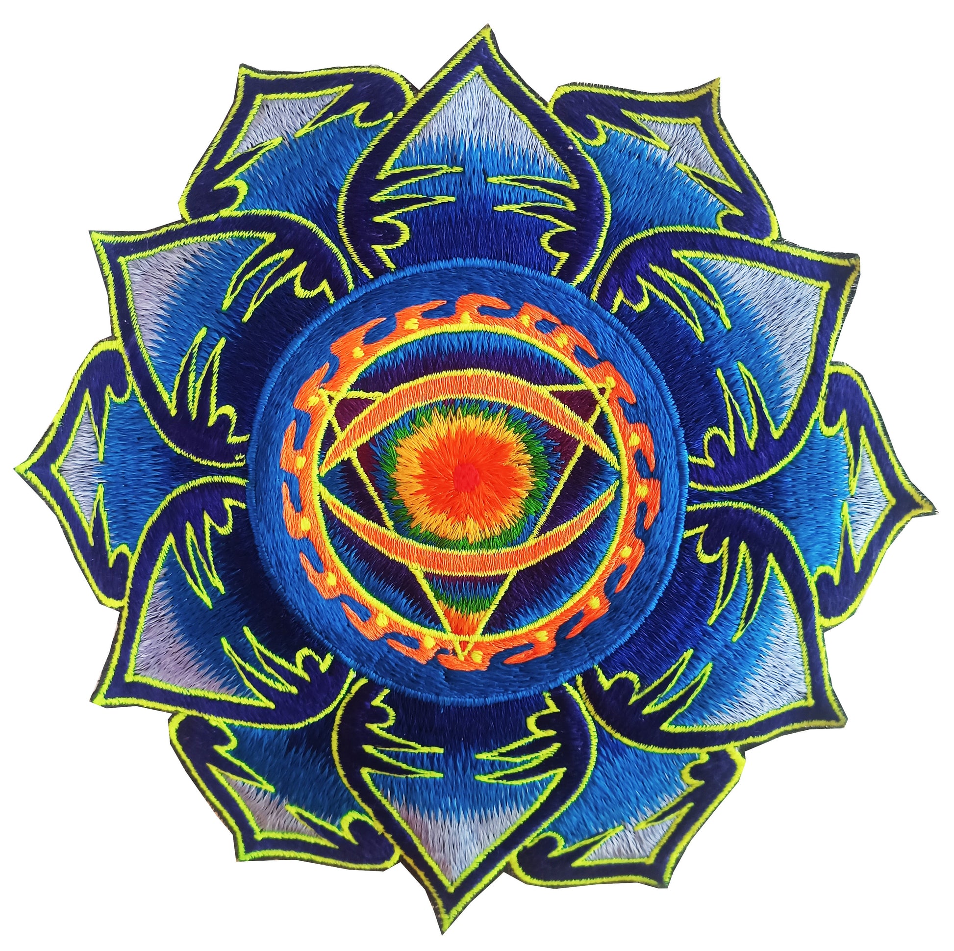 Allseeing Eye mandala embroidery patch blacklight active handmade art psychedelic consciousness expansion