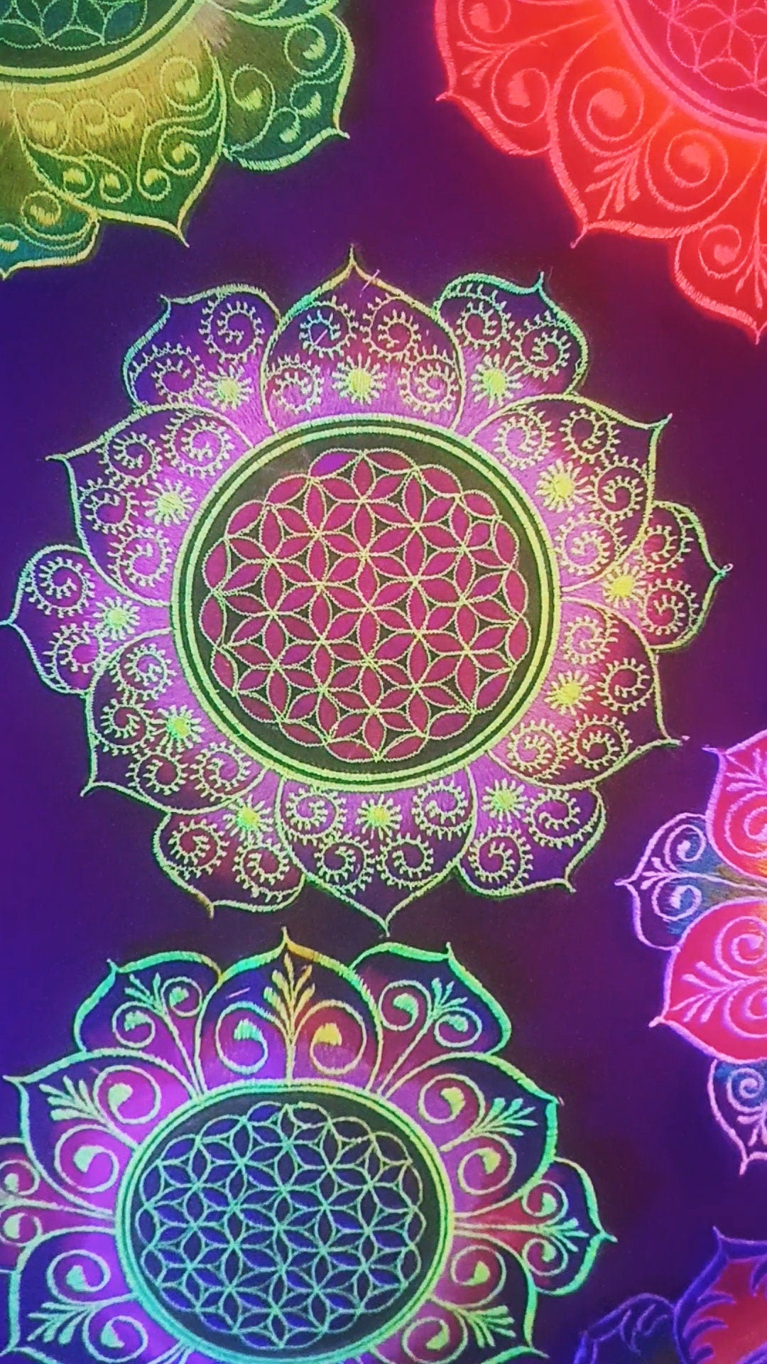 Green Purple Flower of Life holy geometry patch fractal mandala sacred geometry embroidery art for sew on