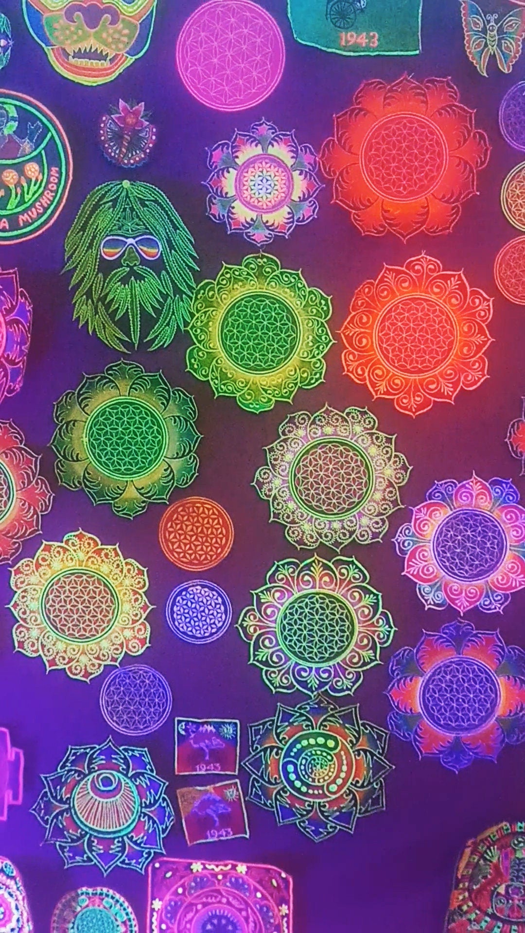 Green Purple Flower of Life holy geometry patch fractal mandala sacred geometry embroidery art for sew on