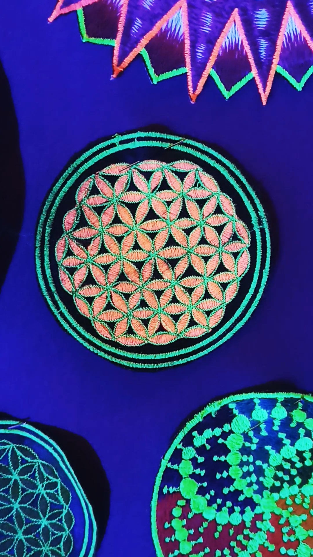full blacklight flower of life patch small size embroidery artwork sacred geometry for sew on