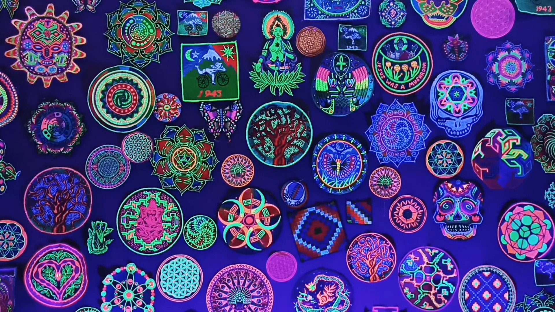 Flower of Life Tree of Life sacred geometry embroidery art patch blacklight glowing uv active for sew on machine washable ironable