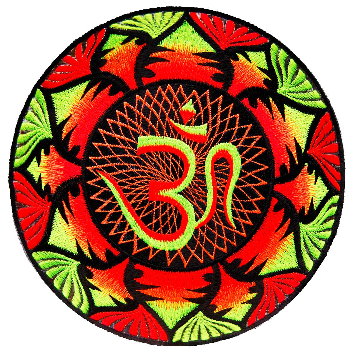 UV Blacklight AUM Embroidery Mandala Patch glowing cosmic music art Goa Trance Psychedelic OM Yantra fully neon shining xxl size