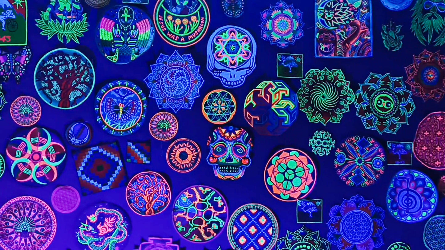 Seed of Life medium patch small size blacklight active crop circle sacred geometry healing mandala blacklight glowing yantra