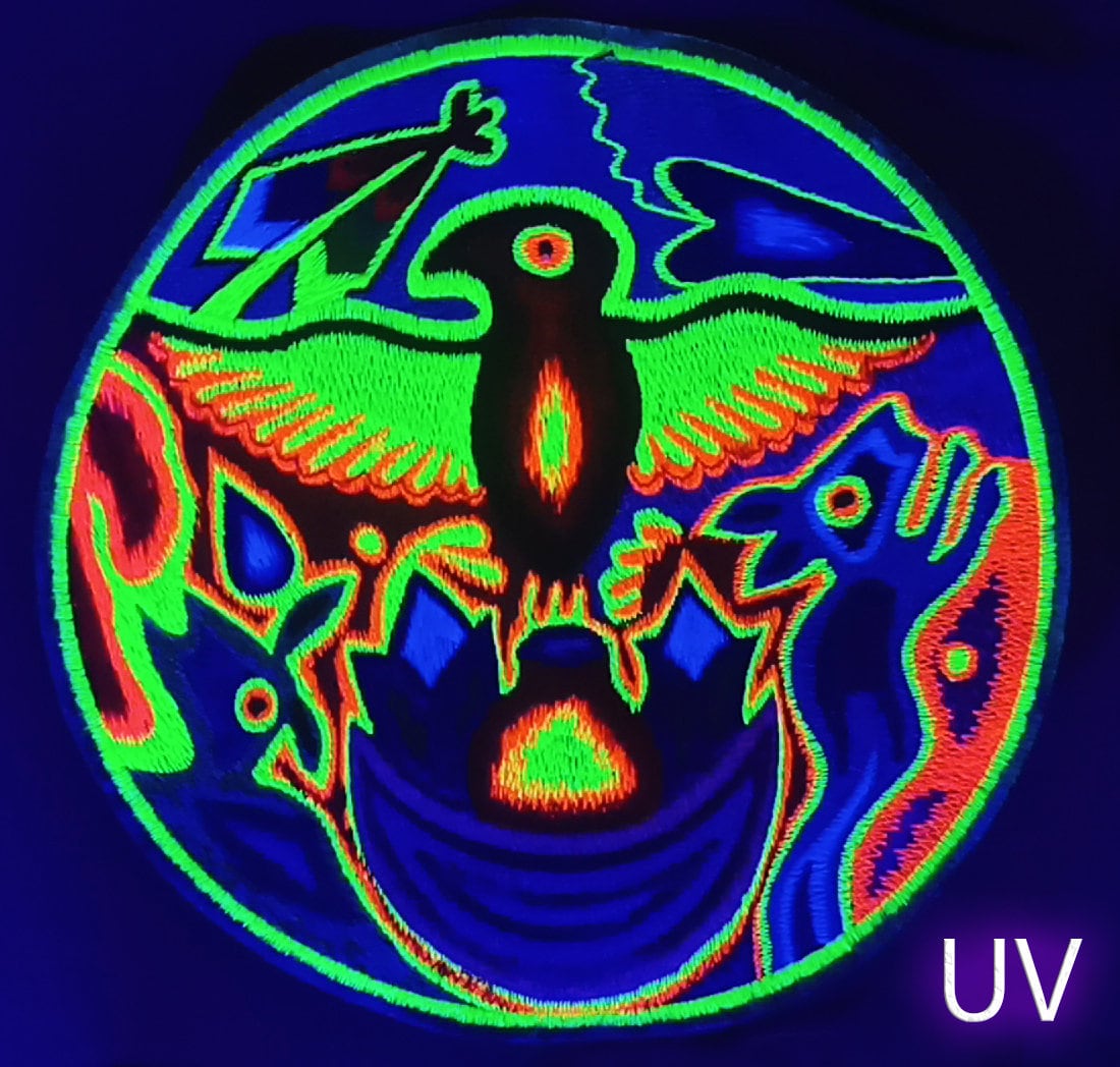 Huichol Shaman Eagle T-Shirt tribal shaman design blacklight handmade embroidery no print