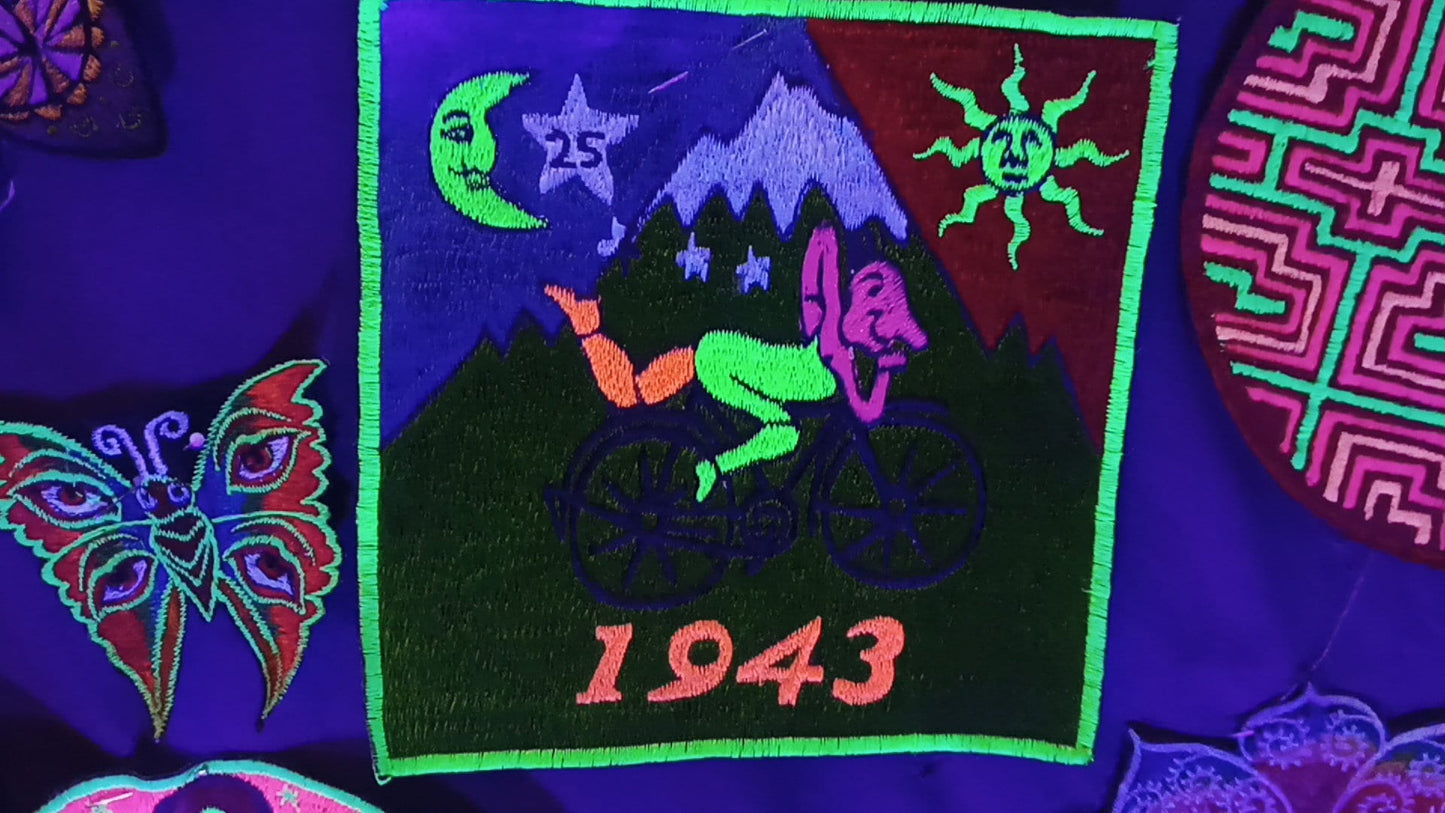 Bicycle LSD Hofmann T-Shirt blacklight handmade embroidery no print goa t-shirt