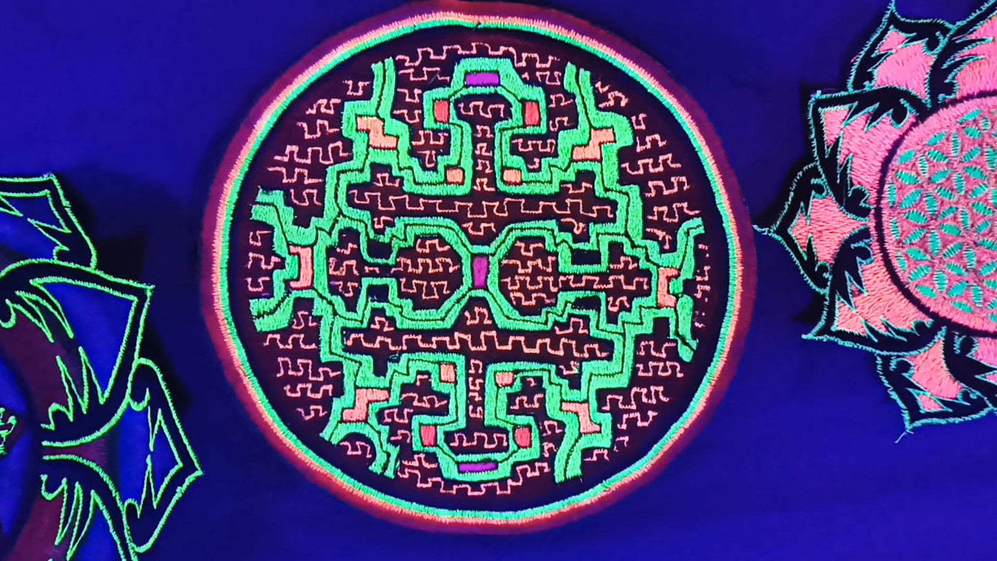 Ayahuasca Patch Visionary DMT Song Artwork Icaro Psychedelic Shipibo Conibo Embroidery Woven Songs of the Amazon Blacklight Glowing Art