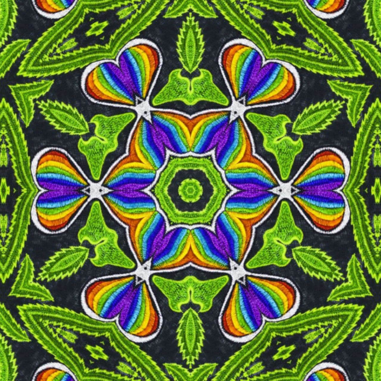 Rainbow Happy Hippie Hemp Spirit Patch with Marihuana Leaves Cannabis Ganja THC Healing Medicine Garcia Kind Friendly Embroidery Rasta Patch