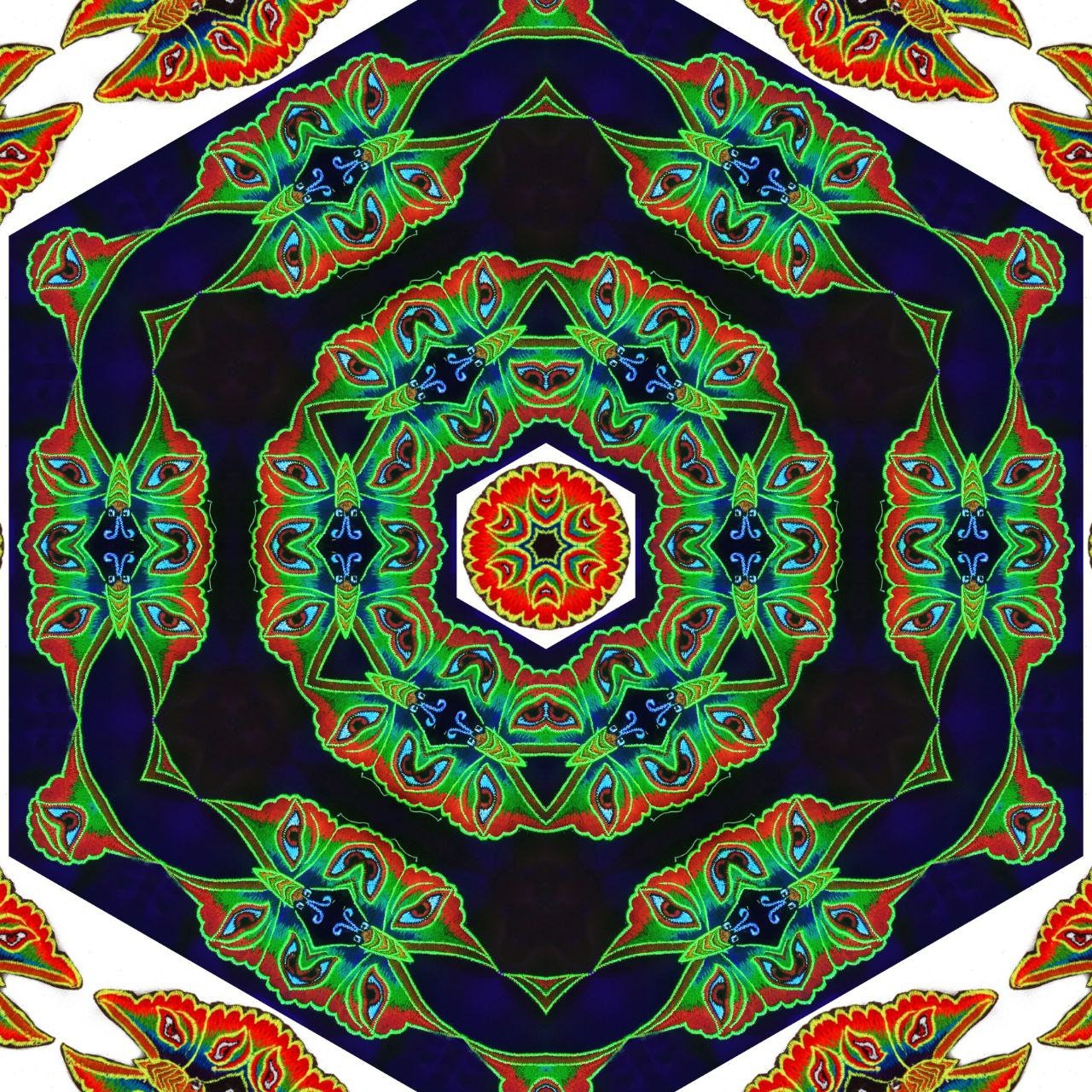 Rainbow Butterfly Buddha Eyes embroidery patch small size Goa Trance psychedelic consciousness beauty Psytrance Art handmade blacklight UV