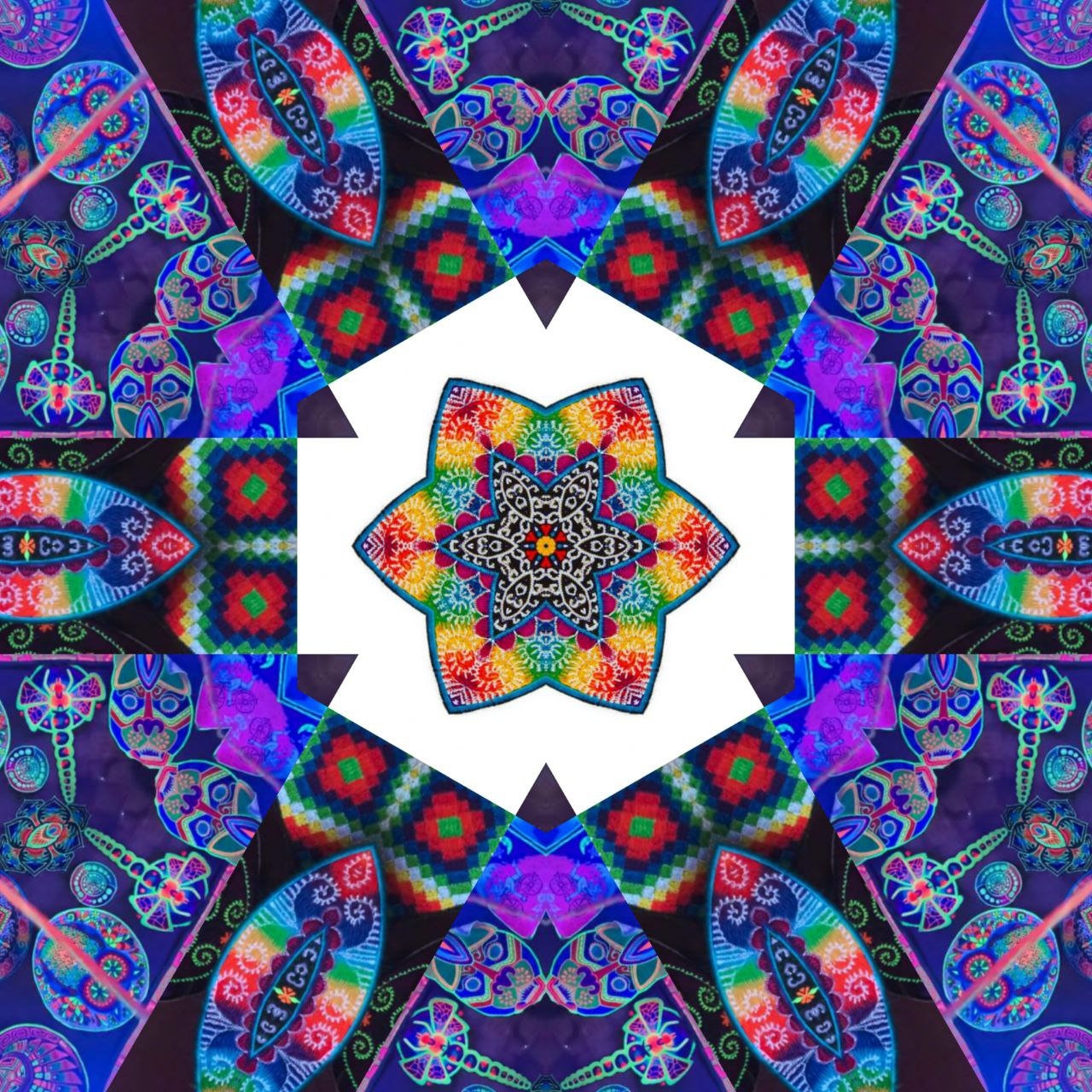 AUM Tankar Mandala Patch handmade Embroidery of Cosmic Music Goa Trance psychedelic Tankar blacklight glowing masterpiece Psytrance Art OM
