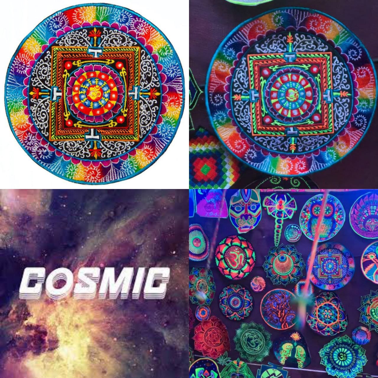 AUM Tankar Mandala Patch handmade Embroidery of Cosmic Music Goa Trance psychedelic Tankar blacklight glowing masterpiece Psytrance Art OM