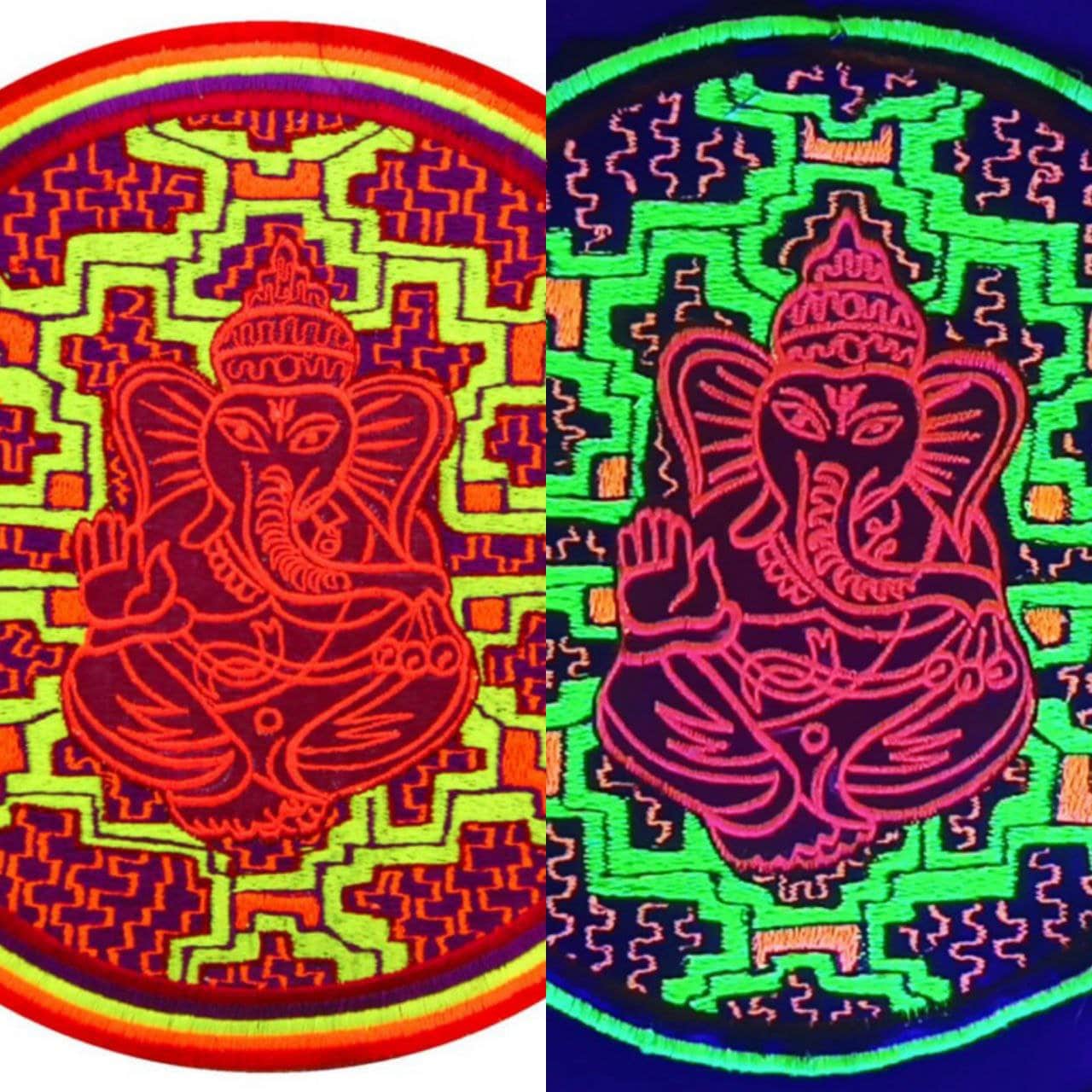 Ganesha Ayahuasca Patch Visionary DMT Songs Artwork Icaro Sacred Shipibo Healing Patterns Woven Songs of the Amazon UV glowing embroidery