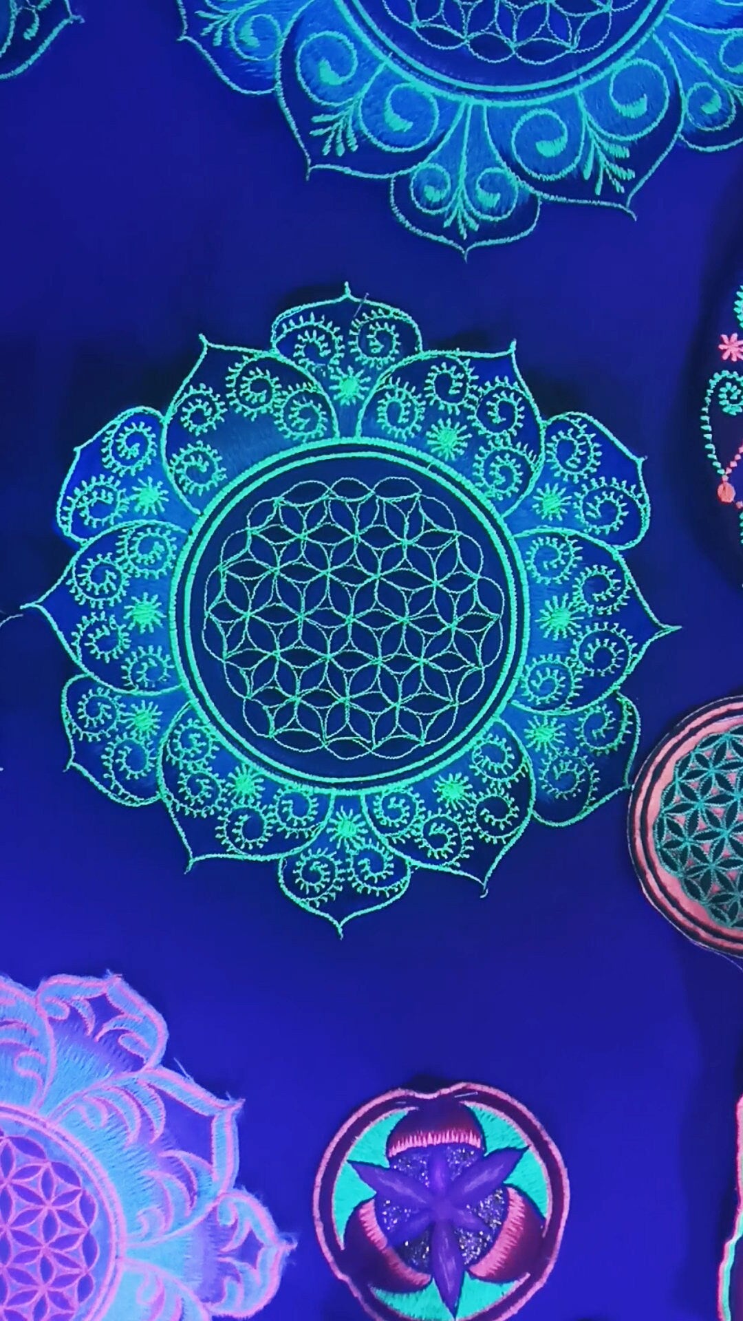 blue Flower of Life caleidoscope mandala holy geometry patch sacred art