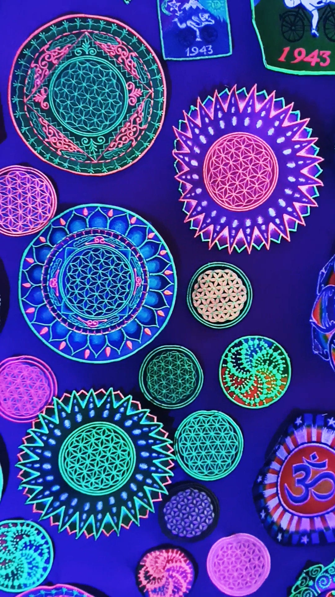 full blacklight flower of life patch small size embroidery artwork sacred geometry for sew on