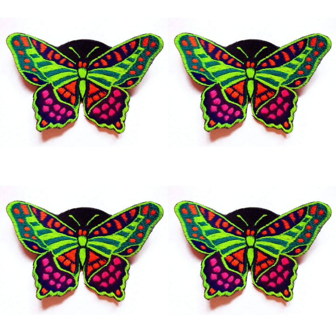 Beautiful Butterfly embroidery patch 11x7cm size Hippie Goa Trance Blacklight UV glowing handmade for sewing on or simply with textile glue