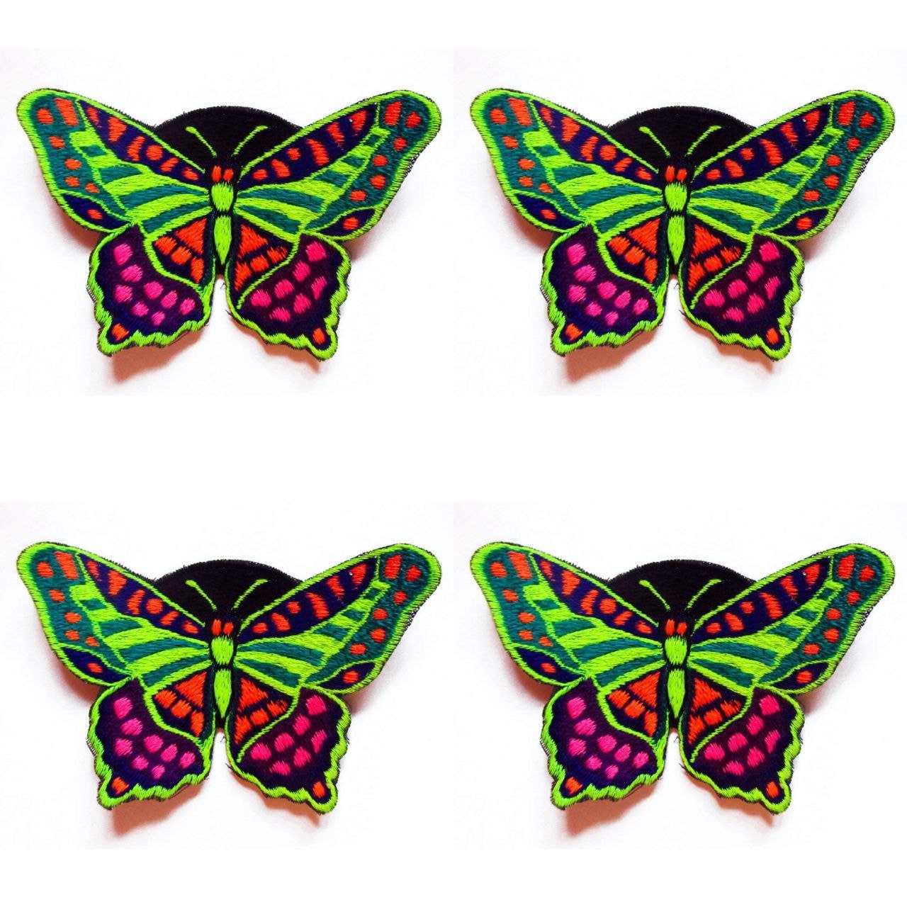 Beautiful Butterfly embroidery patch 11x7cm size Hippie Goa Trance Blacklight UV glowing handmade for sewing on or simply with textile glue
