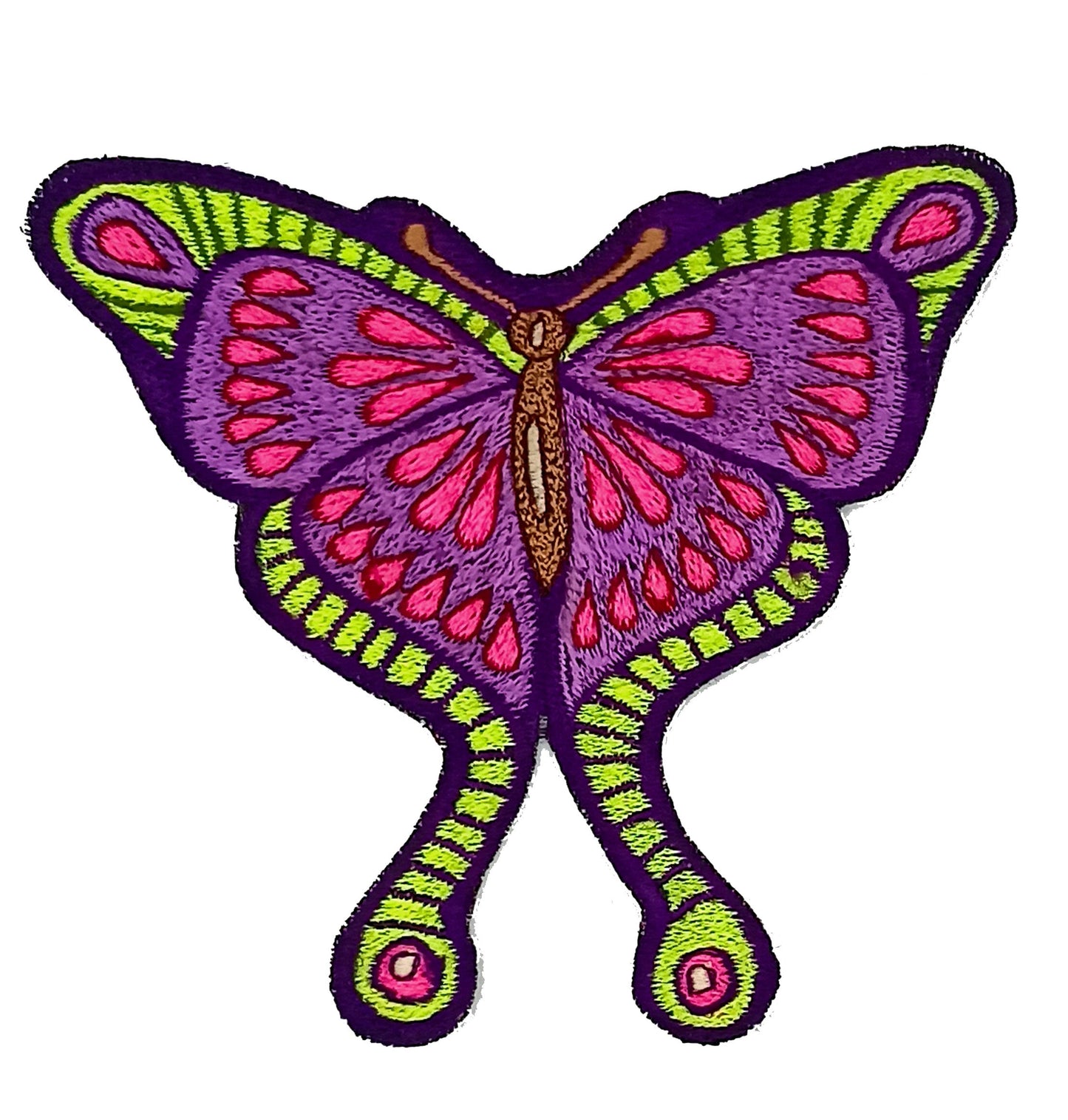 Purple UV glowing Butterfly embroidery patch Goa Trance beautiful Hippie Spirit Psytrance Art handmade blacklight UV shining for sew on