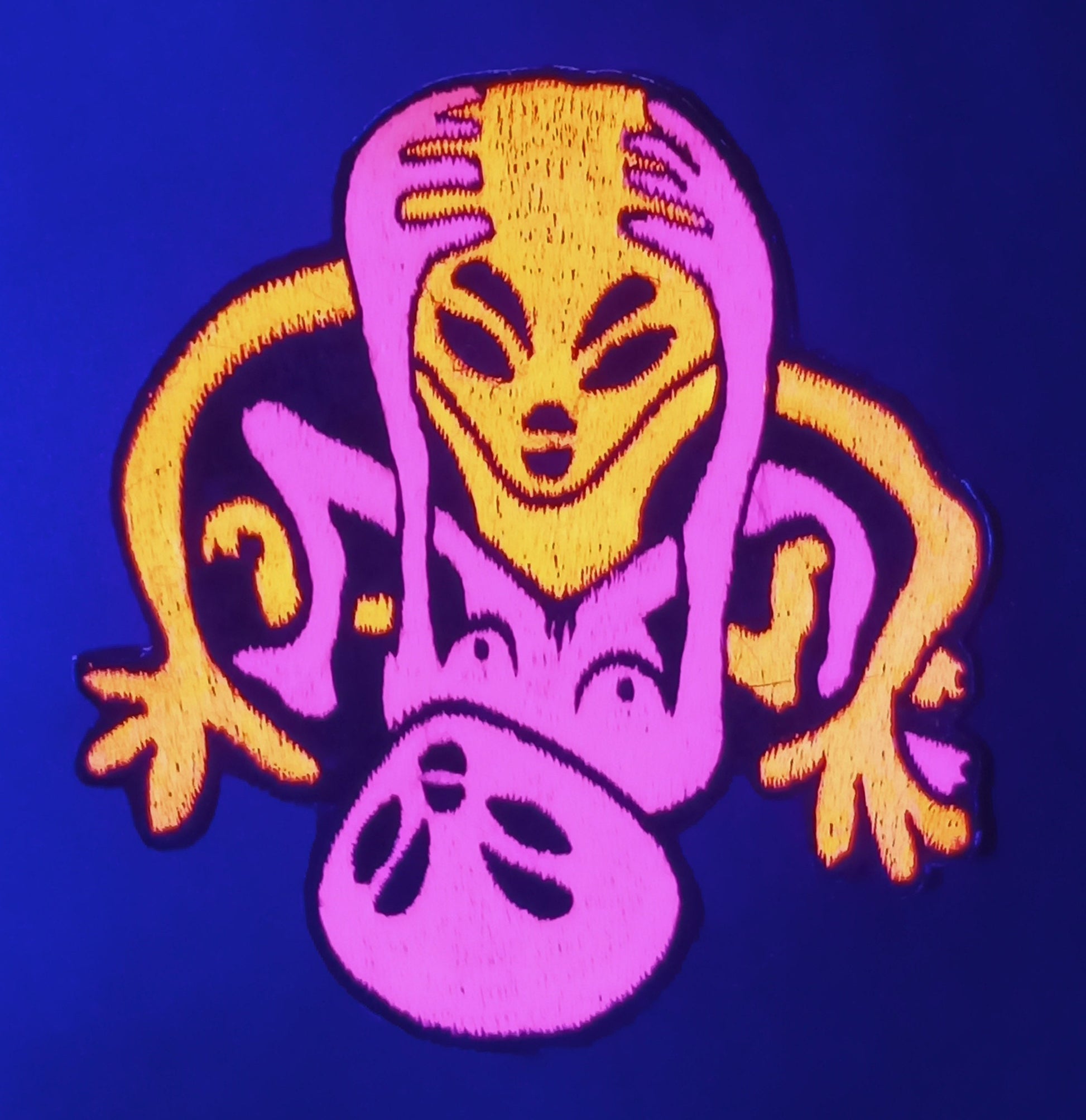 Alien Sex Patch blacklight glowing embroidery - 3.5 inches - UV shining psychedelic Psytrance Extraterrestrial Love is Fun Goa Trance Party