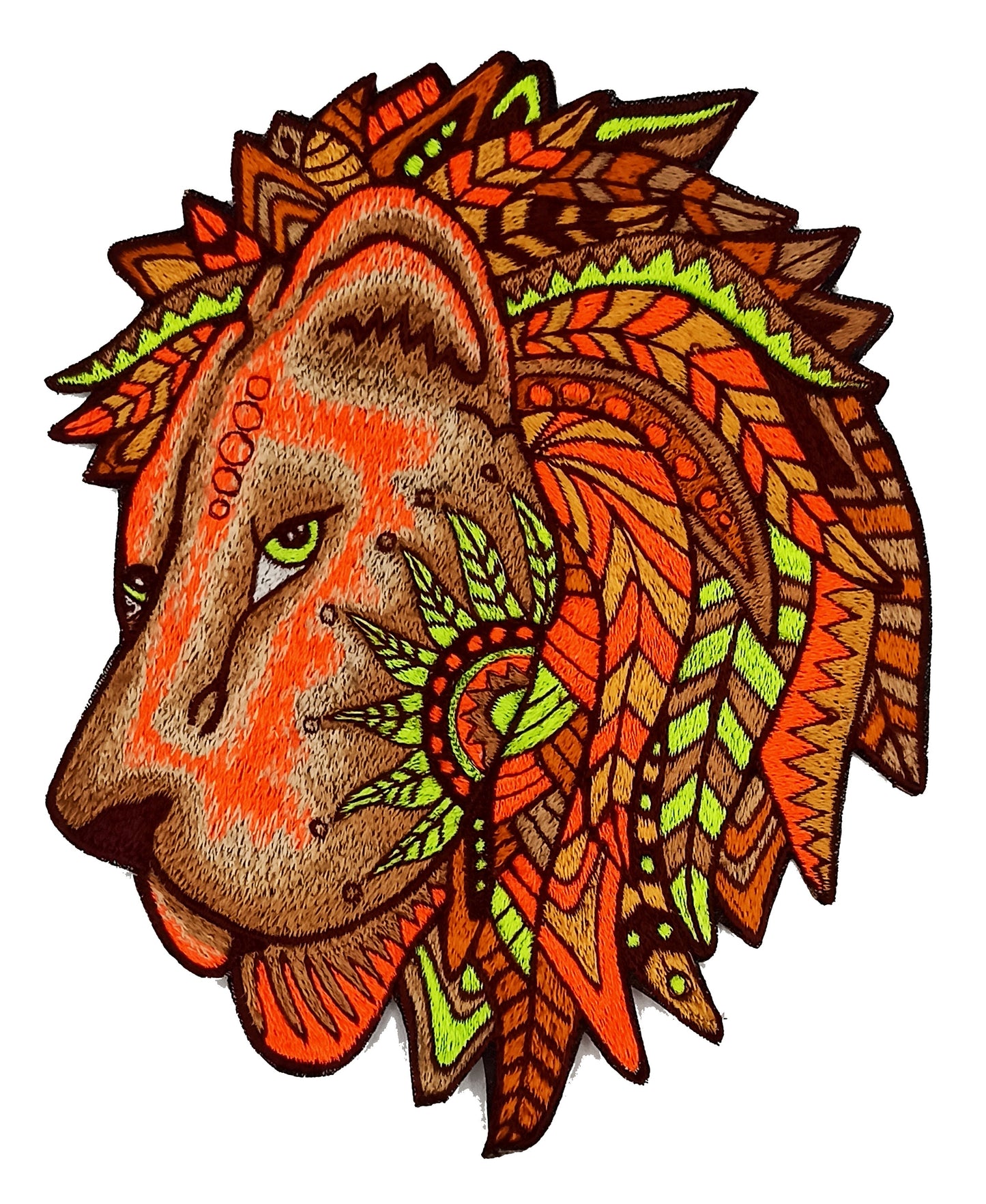 Beautiful Lion UV Patch with blacklight glowing colors - Animal Embroidery neon shining beautiful and proud king of the animals spirit