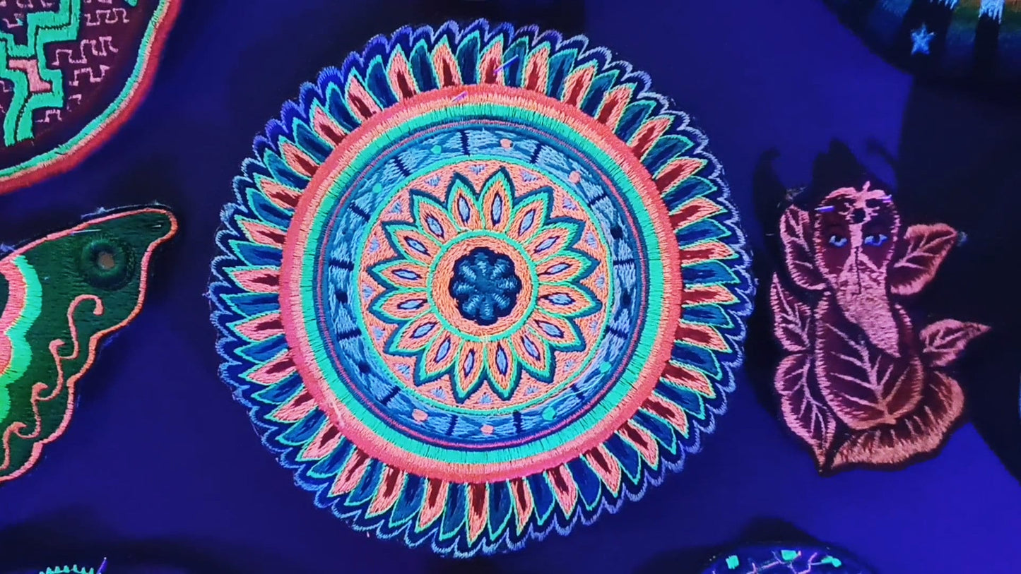 Shaman Eagles Huichol Peyote Artwork mescaline indigene art magic cactus psychedelic embroidery art