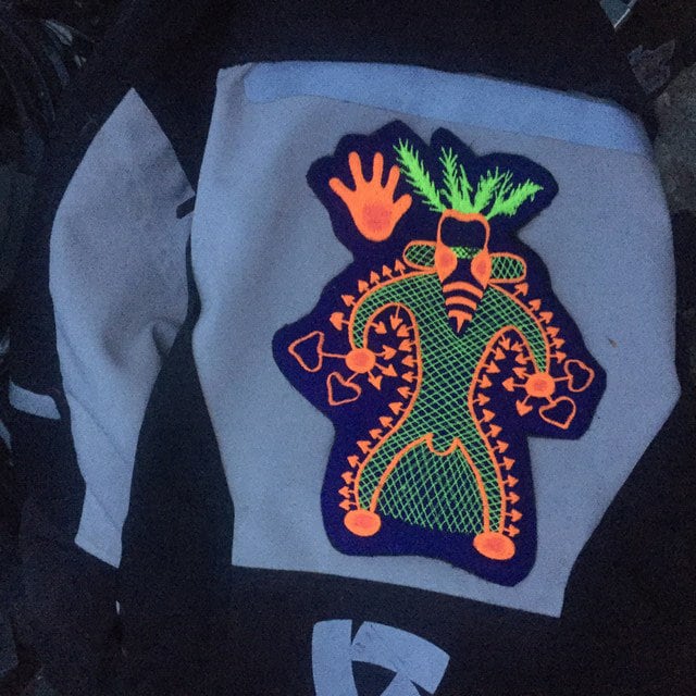 Magic Mushroom Shaman Tassili Patch Psychedelic Ancient Cavepainting Art 11000 years old design Blacklight Glowing embroidery Psilocybin Art