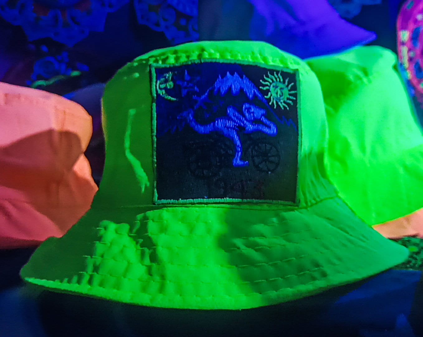 Bicycle Day LSD Fisher Hat UV blacklight glowing with embroidery patch Albert Hofmann vintage acid discovery psytrance psychedelic goatrance