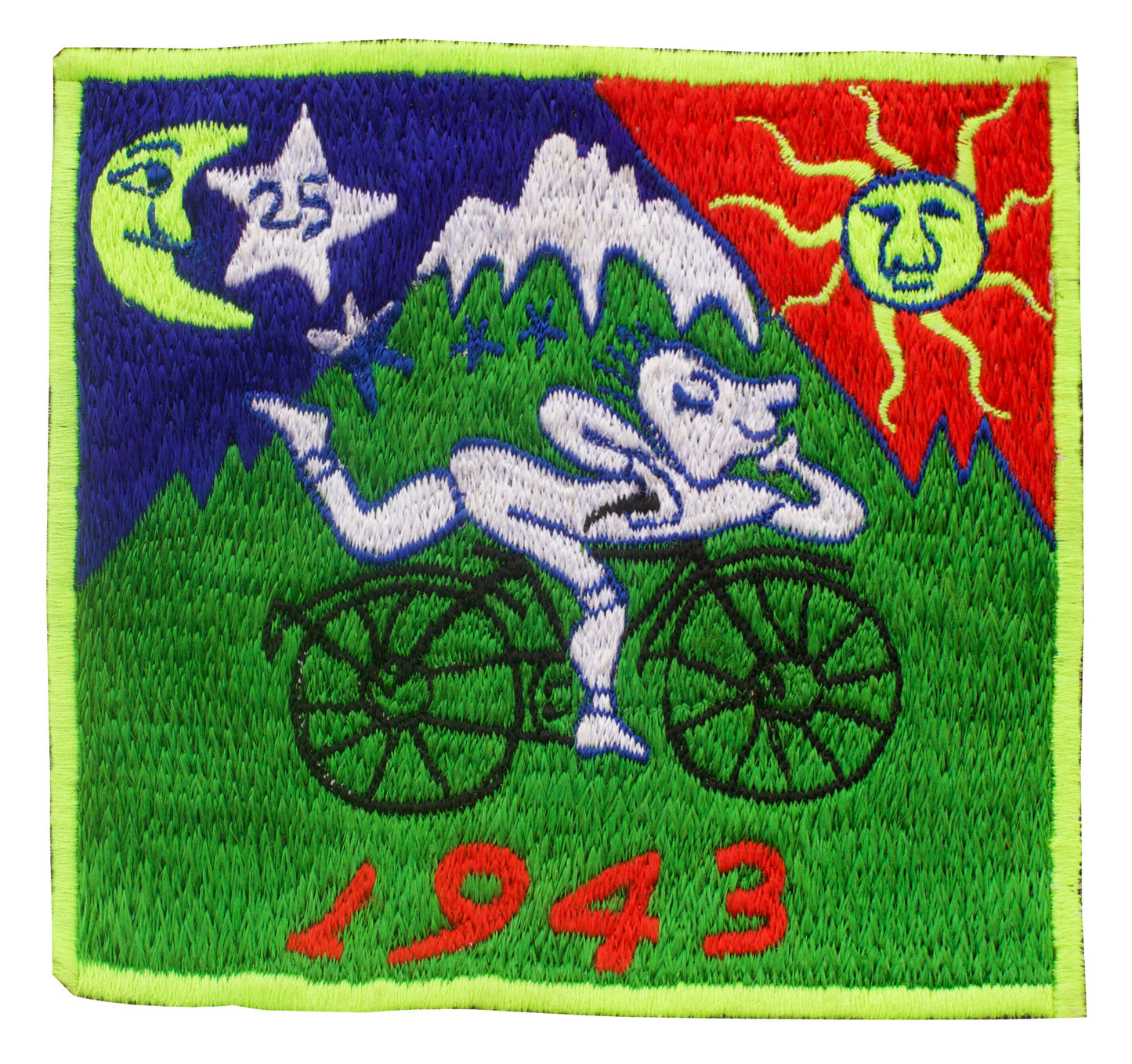 Bicycle Day LSD Fisher Hat UV blacklight glowing with embroidery patch Albert Hofmann vintage acid discovery psytrance psychedelic goatrance