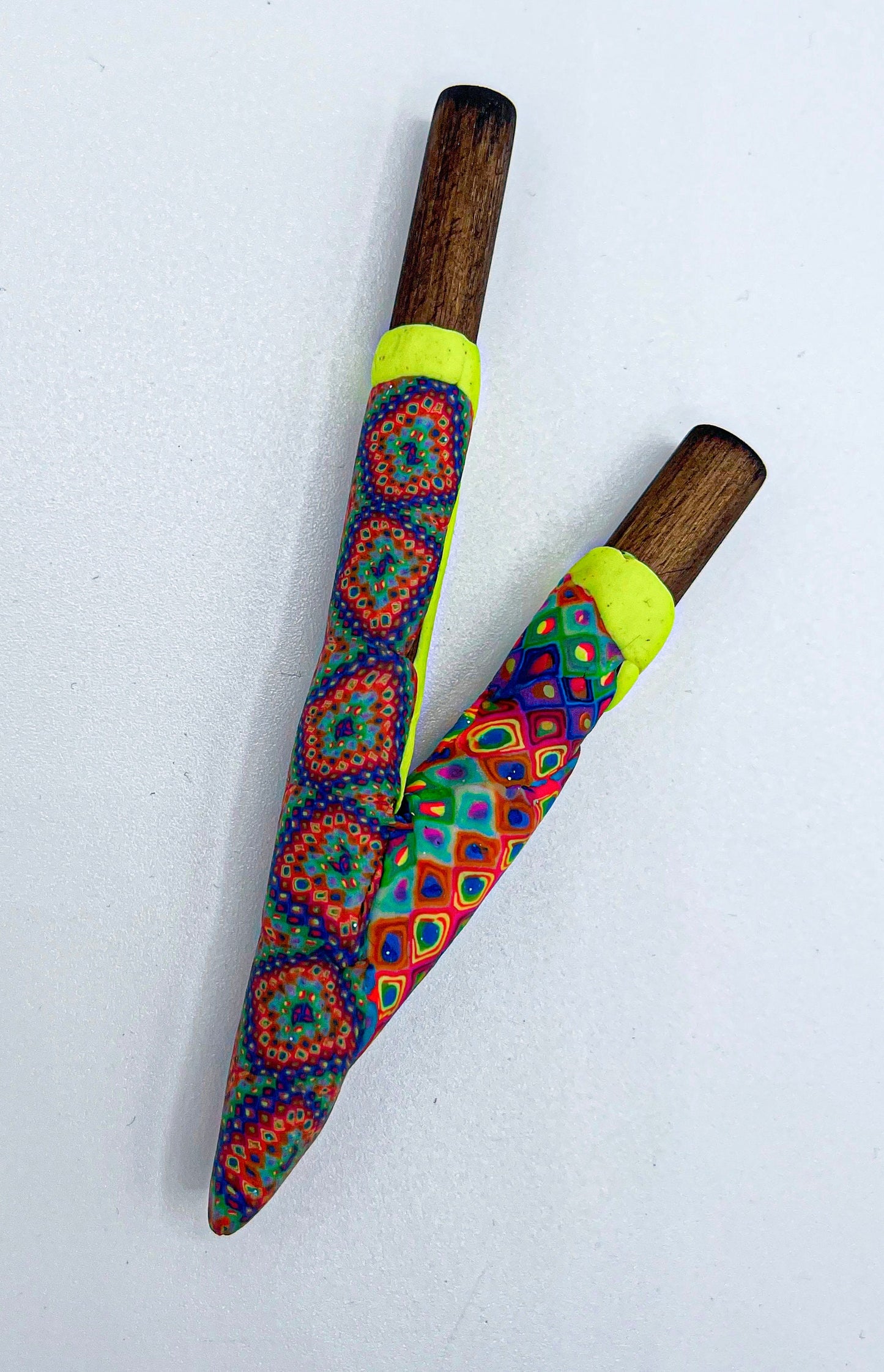 Polymer Clay Bamboo Kuripe self applicator - Traditionally for Rapè  - handmade blacklight glowing art psychedelic eye candy made with love