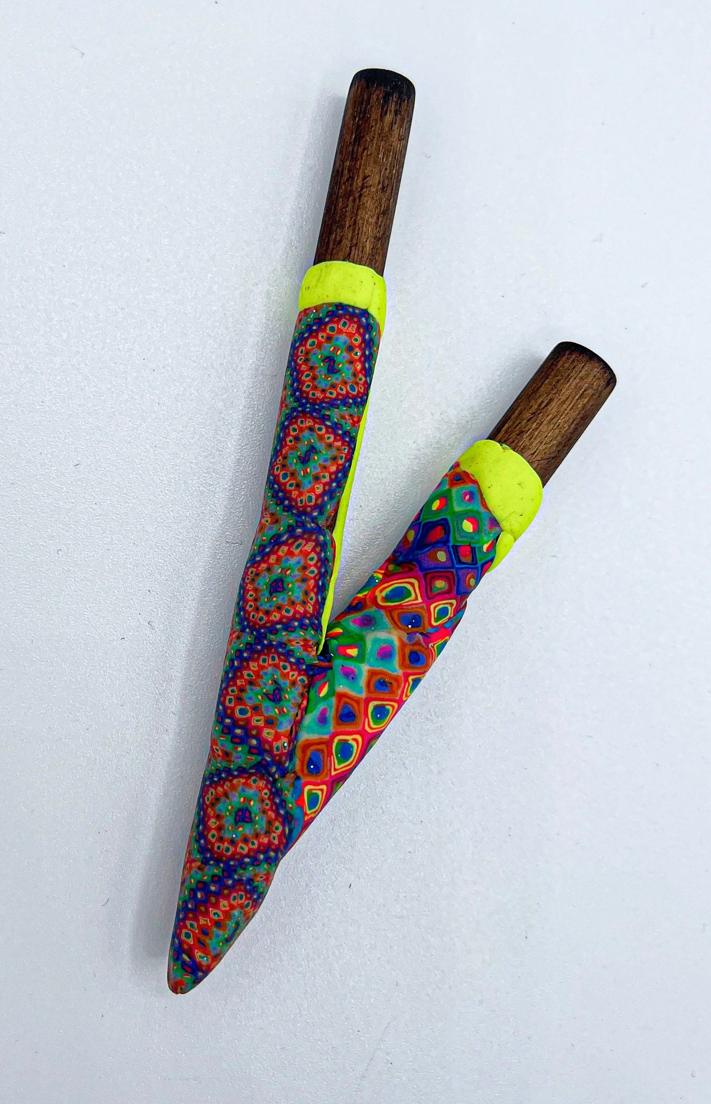Polymer Clay Bamboo Kuripe self applicator - Traditionally for Rapè  - handmade blacklight glowing art psychedelic eye candy made with love