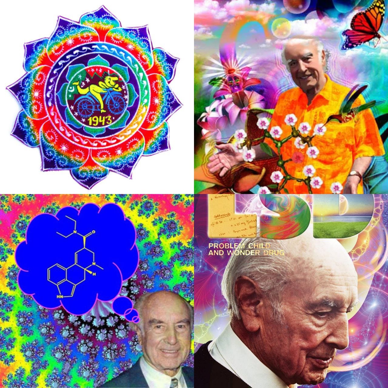 Hofmann LSD Mandala Bicycle Day blacklight rainbow Patch 1943 Psychedelic Fractal Acid Trip Goa Hippie Visionary Medicine Divine Healing