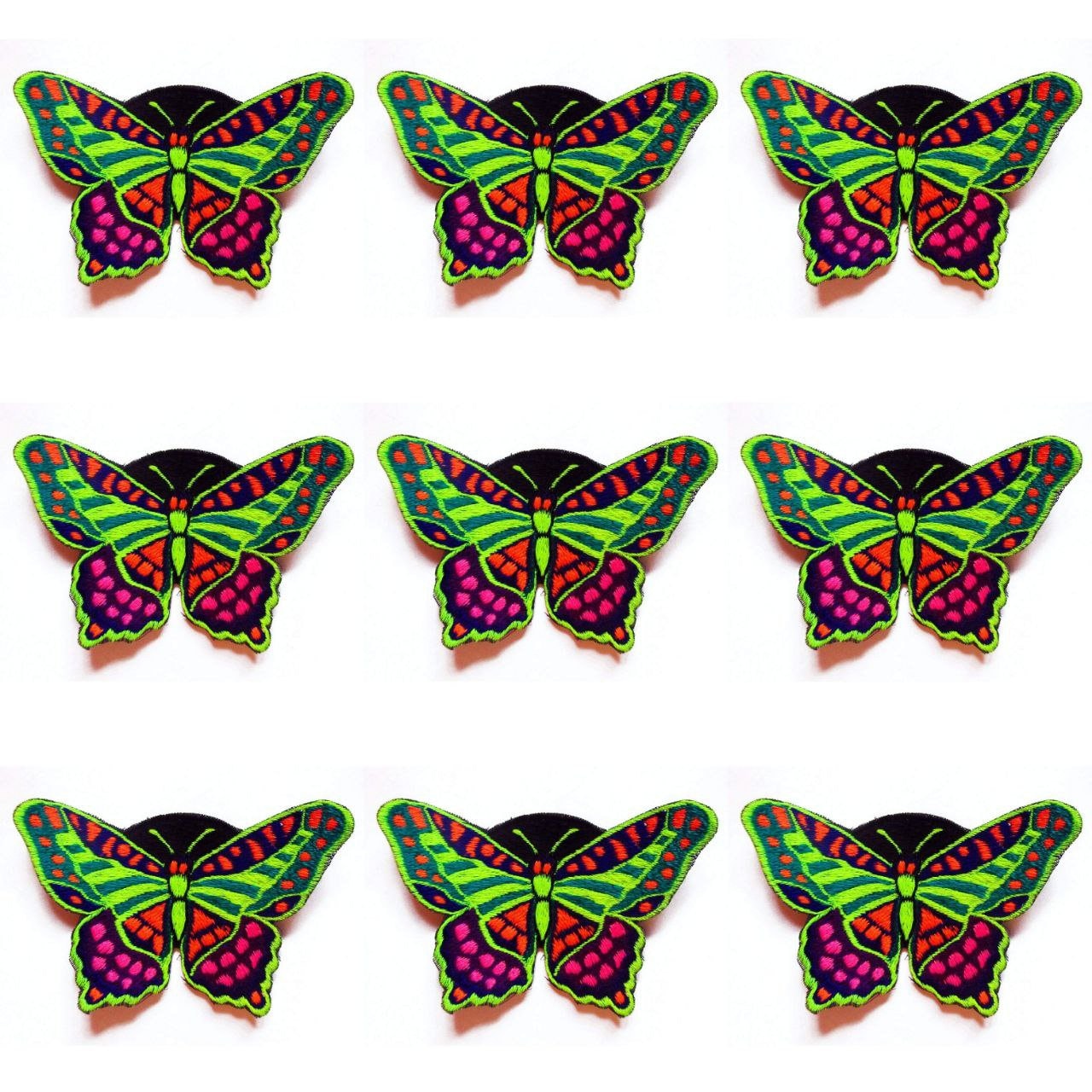 Beautiful Butterfly embroidery patch 11x7cm size Hippie Goa Trance Blacklight UV glowing handmade for sewing on or simply with textile glue