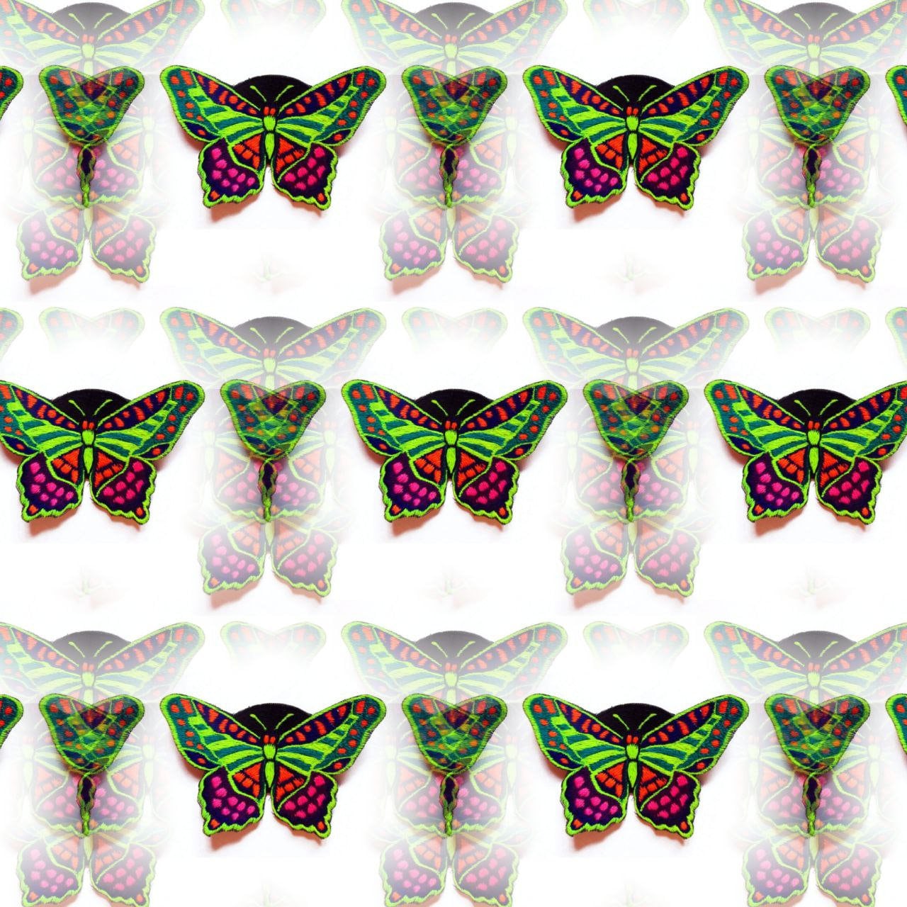 Beautiful Butterfly embroidery patch 11x7cm size Hippie Goa Trance Blacklight UV glowing handmade for sewing on or simply with textile glue