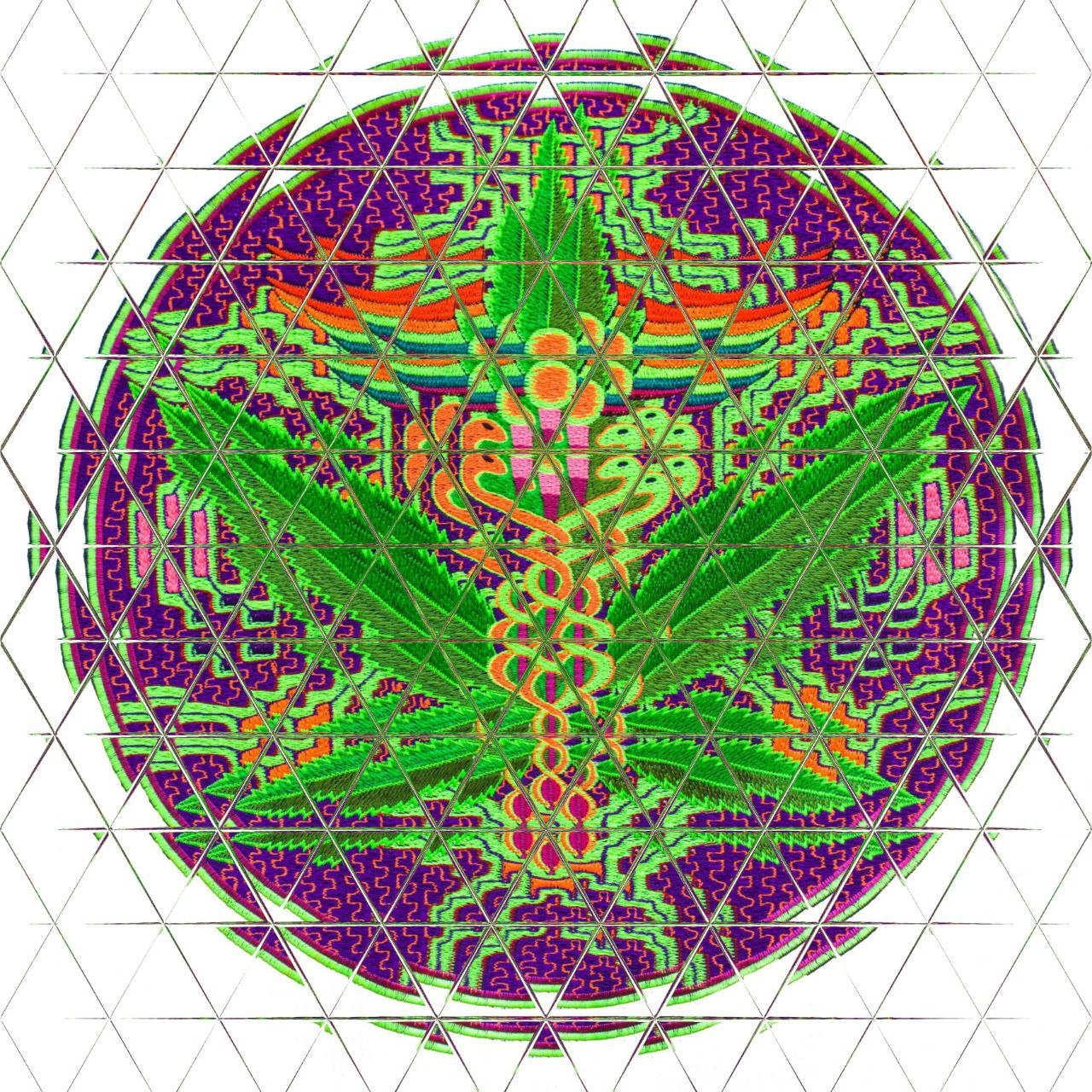 Medical Marihuana Ayahuasca Patch Cannabis handmade embroidery 7.5 inch Hemp Medicine medicinal THC Shipibo Conibo DMT Pattern Psychedelic