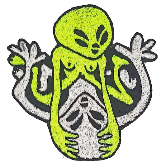 Alien Sex Patch blacklight glowing embroidery - 3.5 inches - UV shining psychedelic Psytrance Extraterrestrial Love is Fun Goa Trance Party