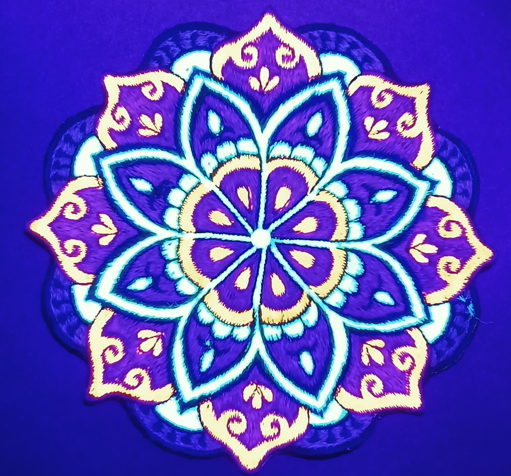 Peyote Mandala Medium Patch embroidery art with blacklight colors sacred cactus mescaline mandala higher psychedelic connection to life