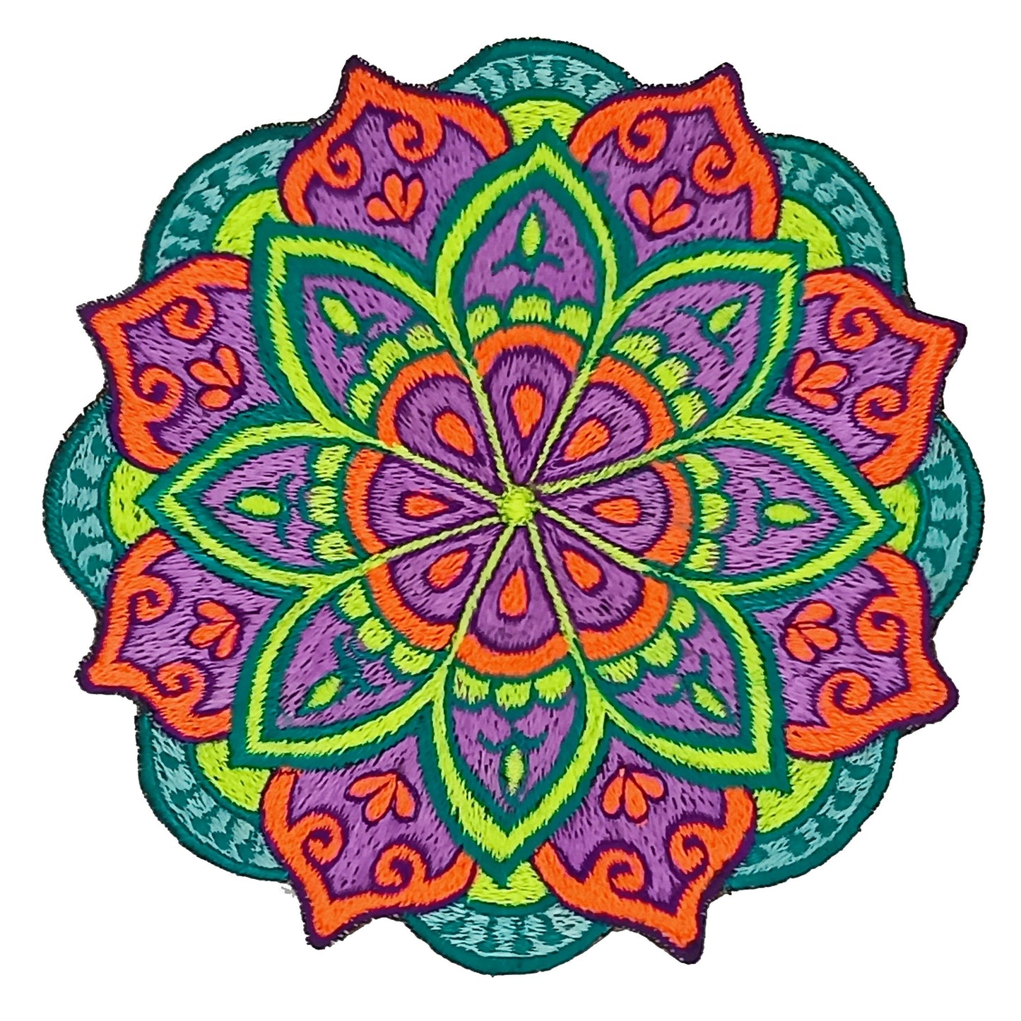 Peyote Mandala Medium Patch embroidery art with blacklight colors sacred cactus mescaline mandala higher psychedelic connection to life